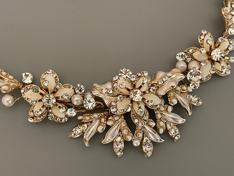 Swarovski-kristaller med halsband och örhängen: Bröllopssmycken i champagnefärgat guld bild 3