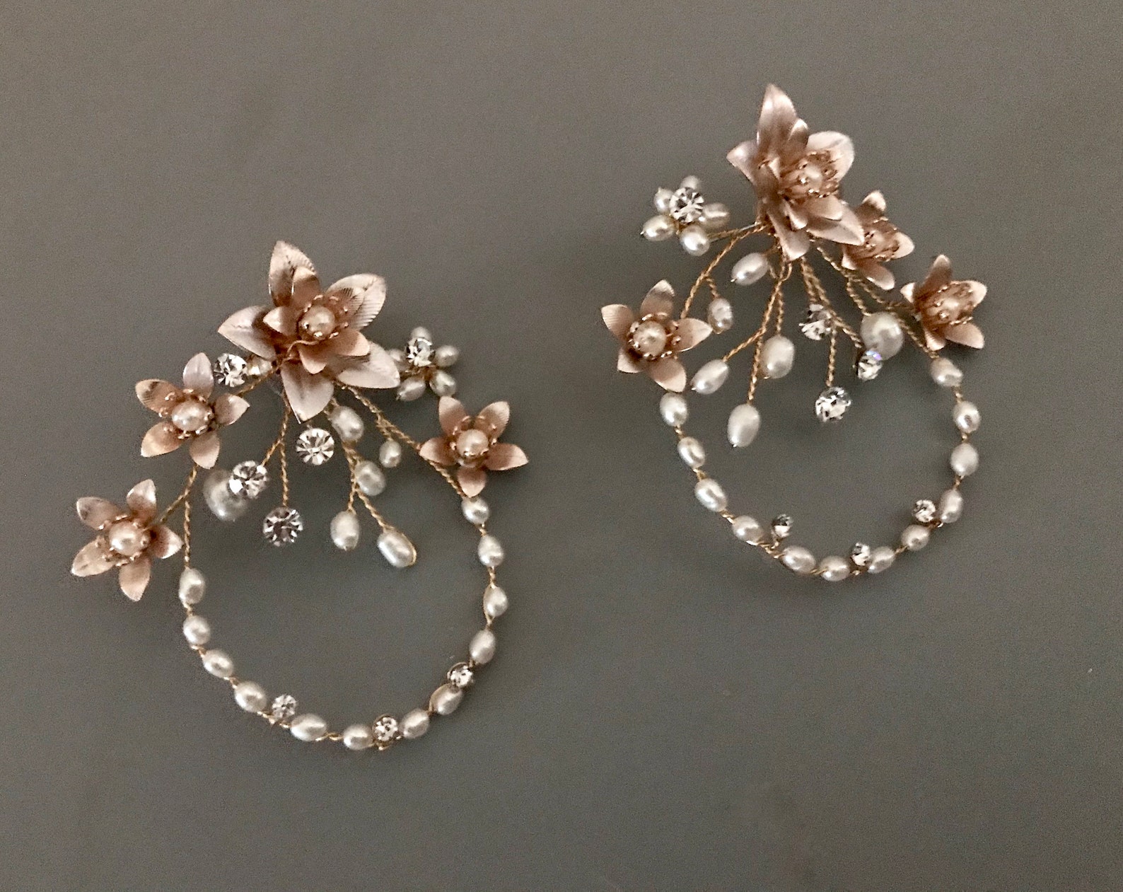 Freshwater Pearl Flower Hoop Earrings / Floral Hoop Earrings / Etsy