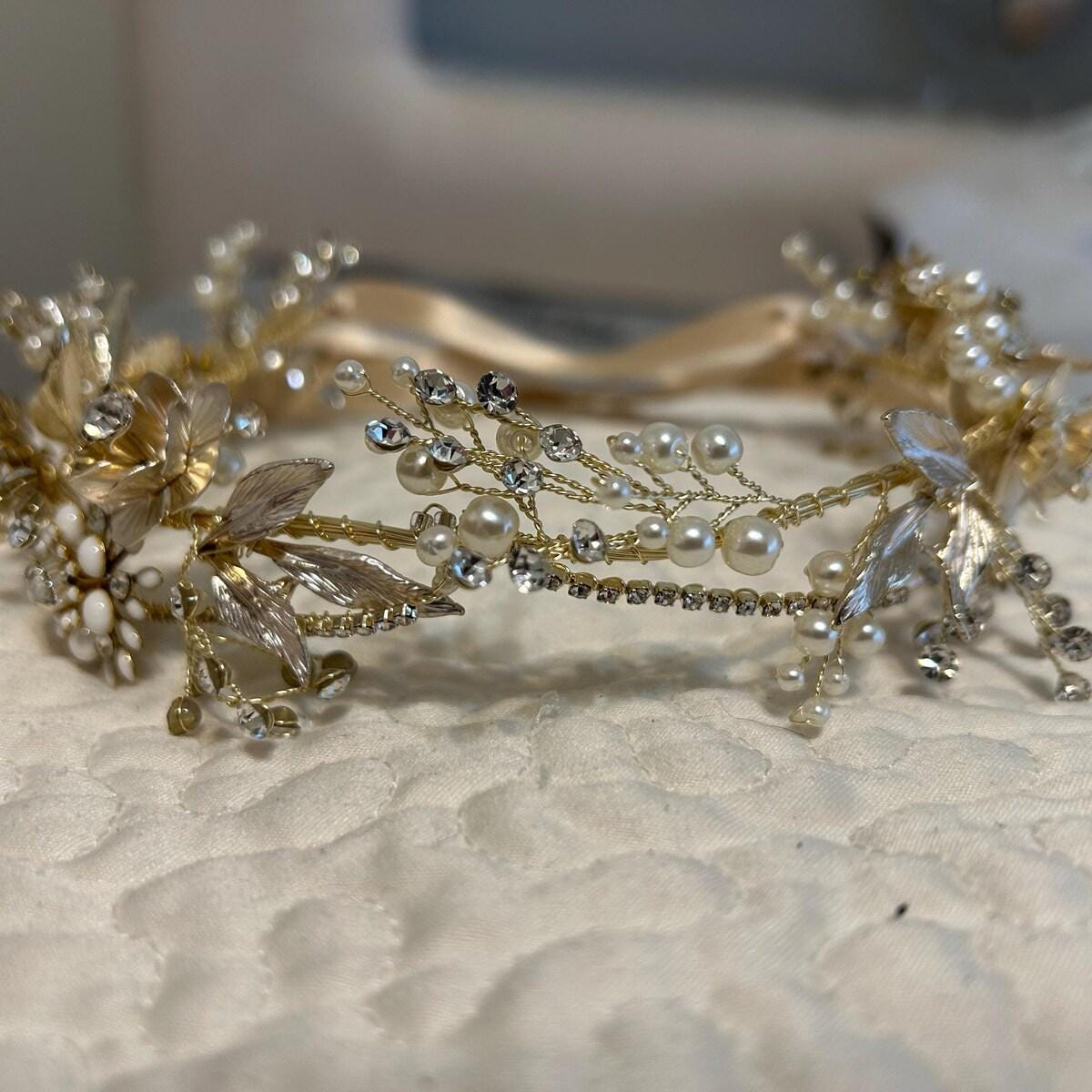 Natural Raw Crystal Flower Headpiece Floral Crown Tiara Hair Jewelry Handmade Quartz Crystal Headband - Pink Flower Mermaid Tiara  main image 3