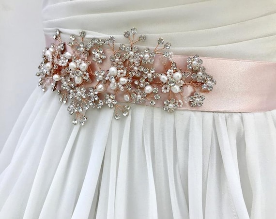 2994 Womens\' Wedding Bridal Flower Pearls Crystal Sashes Bridesmaid Asphire Handmade Floral Crystal Waist Band Rhinestone Pearl  main image 3