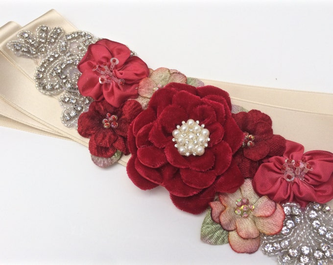 Crystal and Pearl Flower Bridal Sash Wedding Sash in Etsy