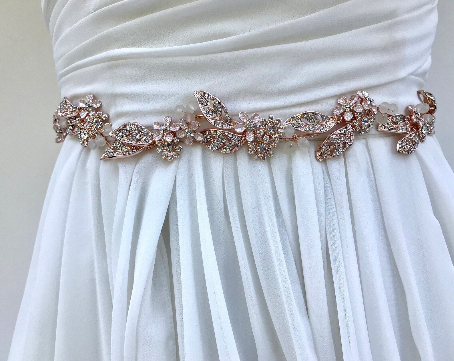Rose Gold Floral Crystal Bridal Wedding Sash / Vintage Leaf - Etsy