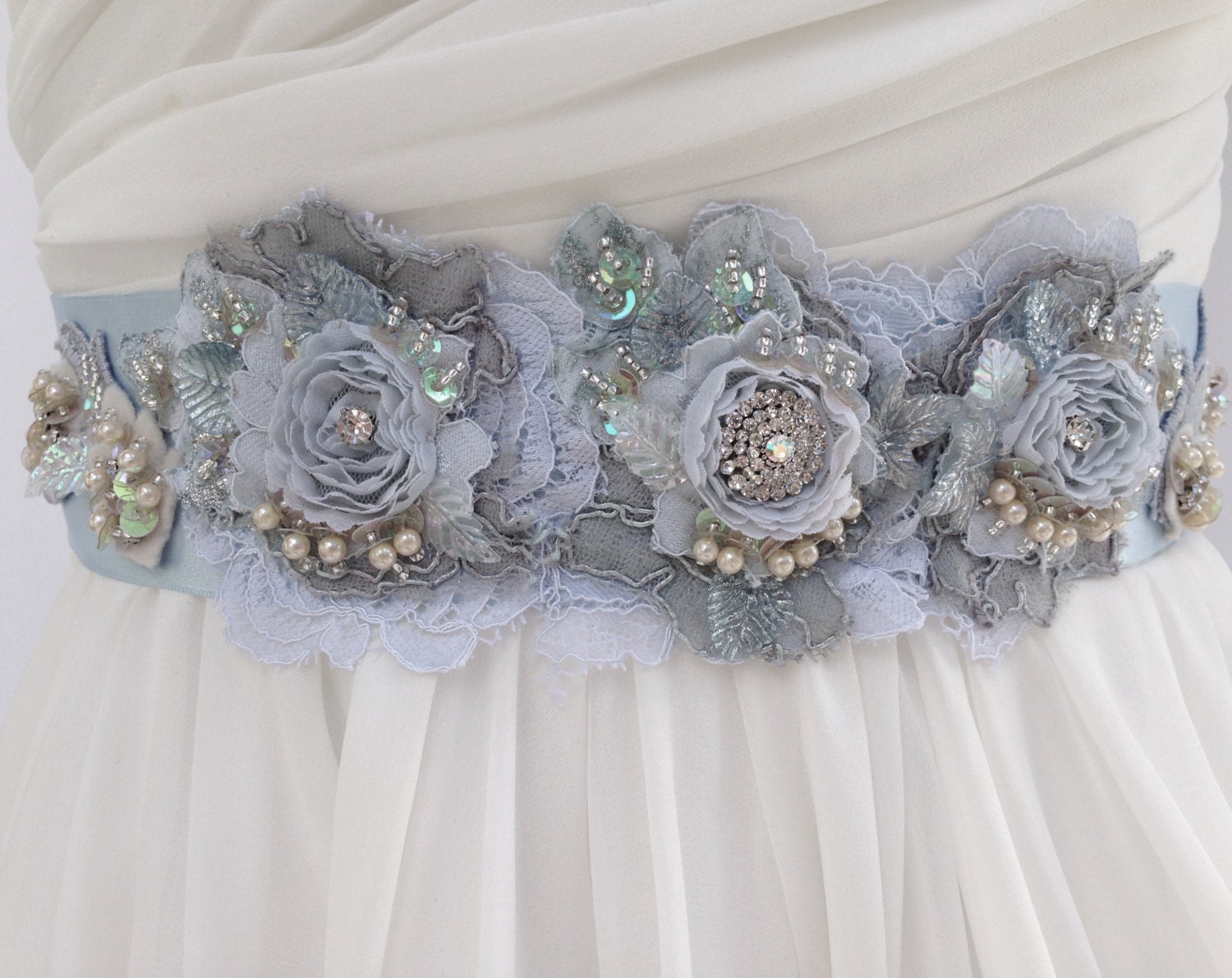 Beaded Lace Bridal Sash Wedding Sash in Soft Bridal Blue With Etsy