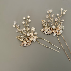 Horquillas para el pelo de novia con flores / Horquillas para el pelo con perlas / Horquillas para el pelo de novia con cristales / Horquillas para el pelo con flores y cristales / Horquillas para el pelo estilo boho / Horquillas para el pelo con flores