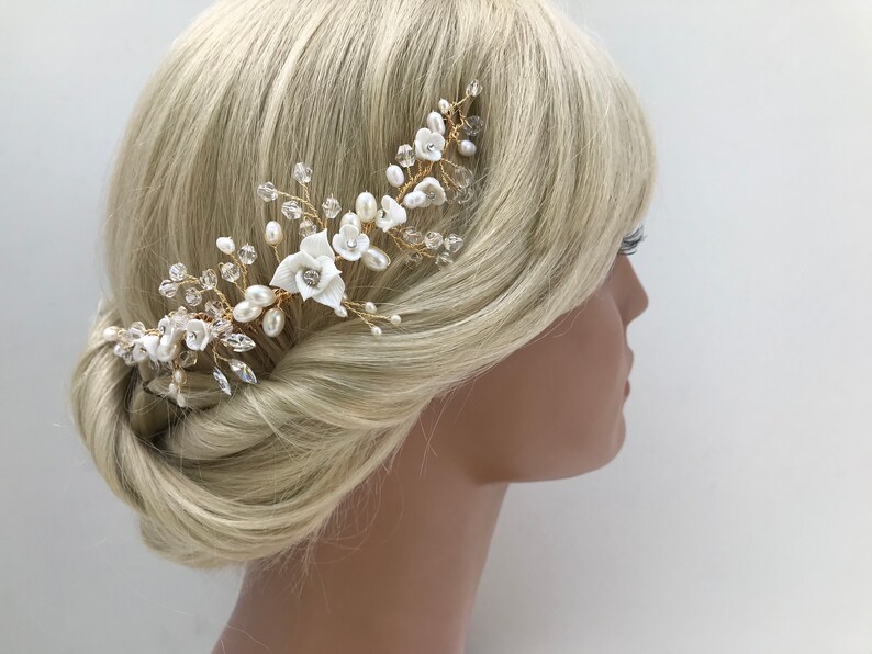 Crystal Pearl Flower Bridal Hairvine Comb Floral Wedding Hairpiece Pearl Wedding Headpiece Freshwater Pearls Pearl Bridal Tiara