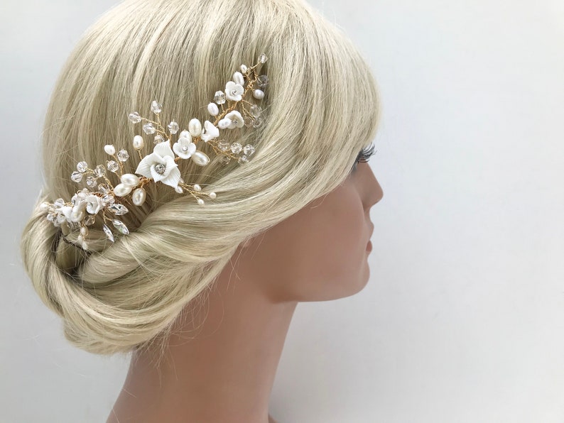 Crystal Pearl Flower Bridal Hairvine Comb Floral Wedding Hairpiece Pearl Wedding Headpiece Freshwater Pearls Pearl Bridal Tiara