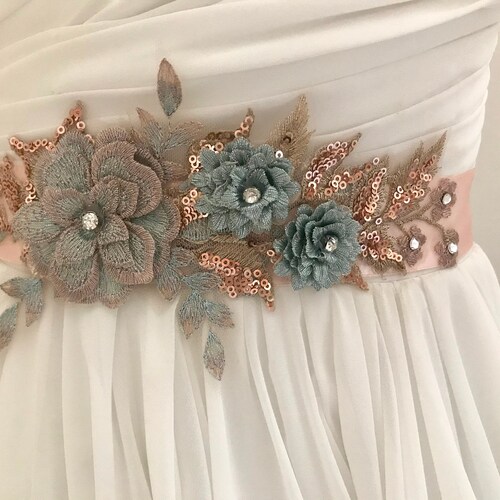 Silver Floral Crystal Bridal Sash / Opal Floral Wedding Belt / Etsy