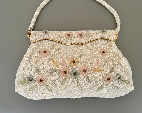 VINTAGE Hand Made in FRANCE for Jorelle Bags White Beaded Purse Wedding  Evening