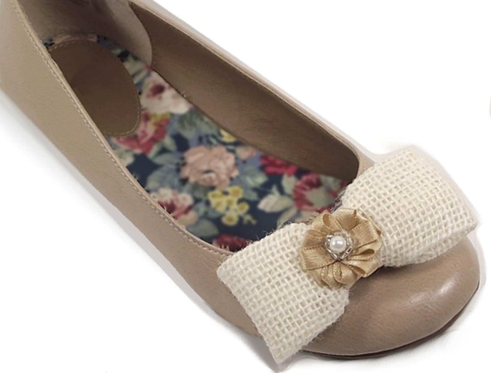 cottage chic wedding bow shoe clips, creamy white satin burlap and pearl shoe clips, for high heels sandles & ballet flats