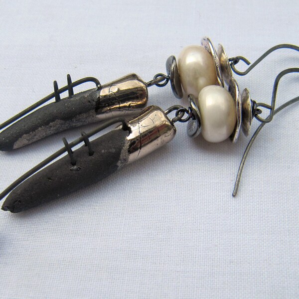 Outer reaches - handmade earrings, beaded earrings, art bead earrings, primitive earrings, pearl earrings