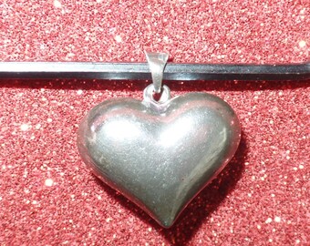 Sterling Silver Puffy Heart Vintage Pendant
