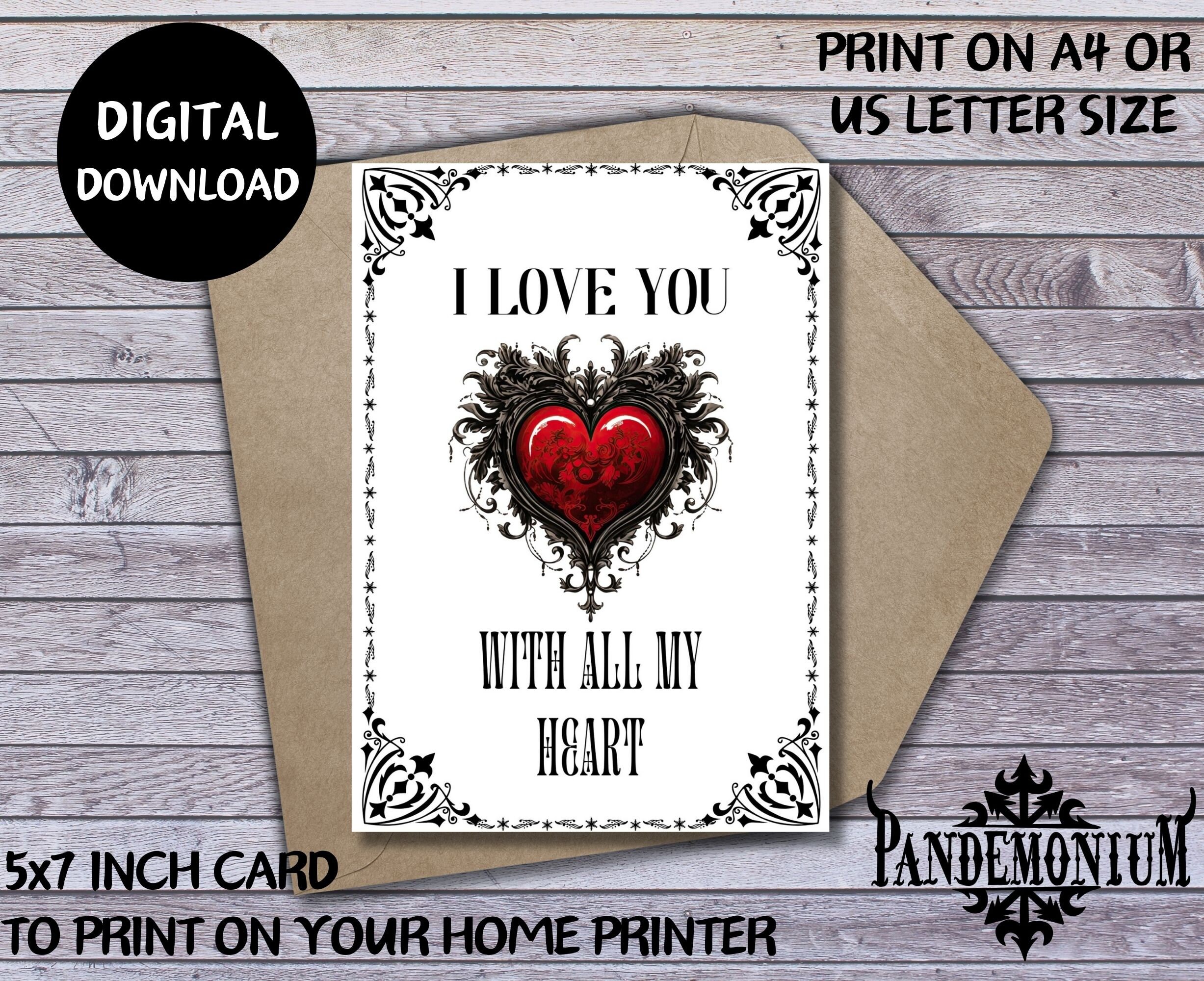 Printable Gothic Valentines Day Card, Gothic Heart, Digital Download ...