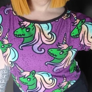 Custom Cropped Tee, Zombicorns, XXS-XXXL, Crop top, Tshirt, Womens tee, Crop Tee, weird fashion, womens crop, alternative, zombie unicorn