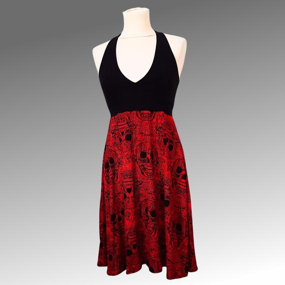 red and black skull dress Women's Red & Black Skull Print Dress