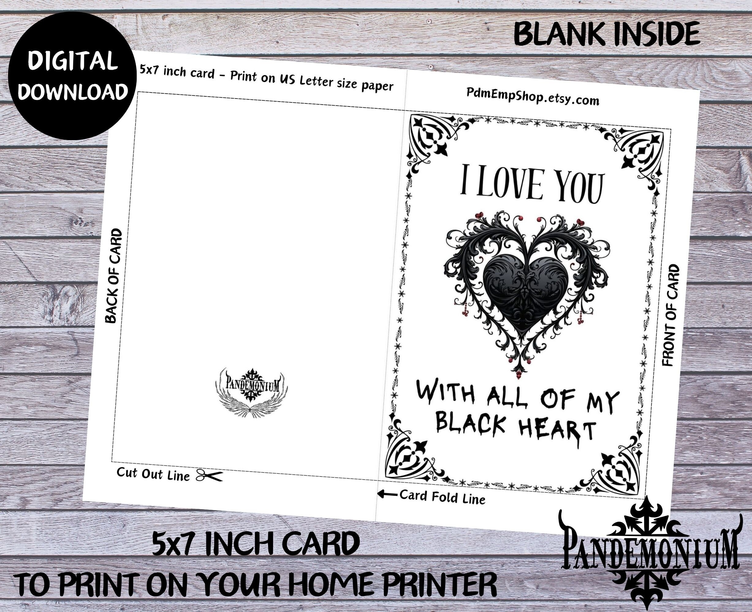 Printable Gothic Valentines Day Card, Black Heart, Digital Download ...