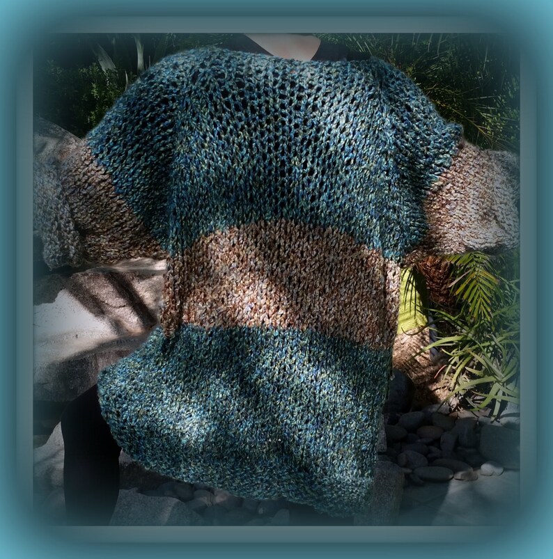 SWEATER WOMENS KNITTED Bulky Pullover Handmade Hand Knit Tunic Oversized Color block Loose Knit Bulky