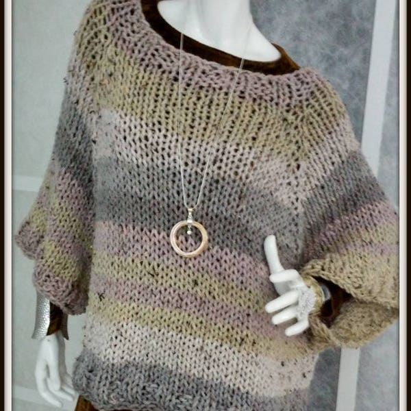 SWEATER WOMAN KNITTED  Poncho With Sleeves Oversized  Bulky