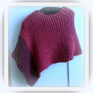 SWEATER WOMANS KNITTED Poncho Color Blocked Asymmetrical Pink Bulky Hand Knitted Acrylic Wool
