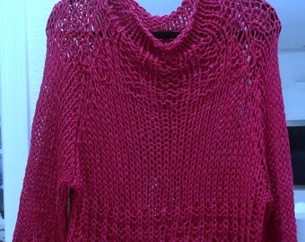 WOMAN'S HANDKNIT SWEATER Raspberry  Rayon Light weight