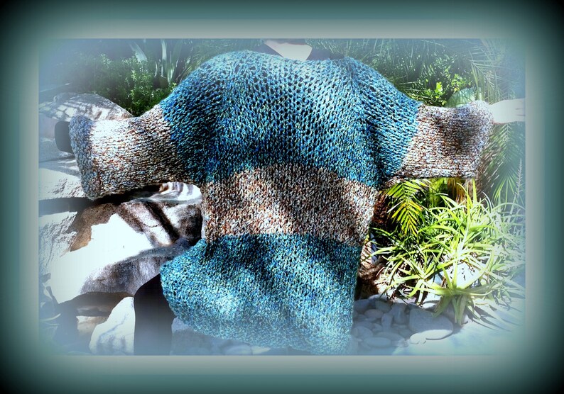 SWEATER WOMENS KNITTED Bulky Pullover Handmade Hand Knit Tunic Oversized Color block Loose Knit Bulky
