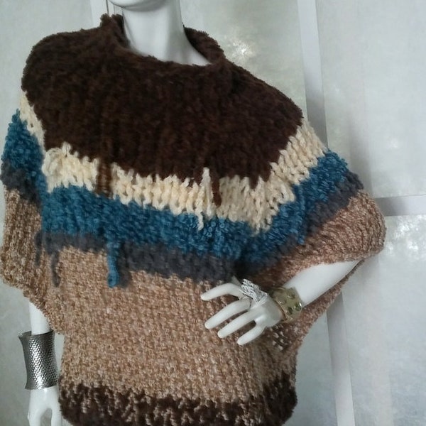 SWEATER WOMAN'S KNITTED Poncho With Sleeves Chunky  Bulky