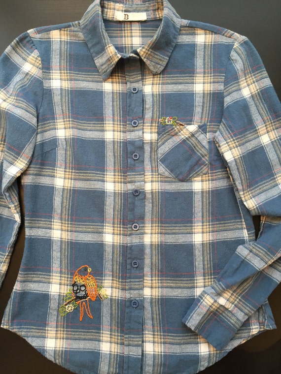Hand Embroidered Vintage Flannel Plaid 