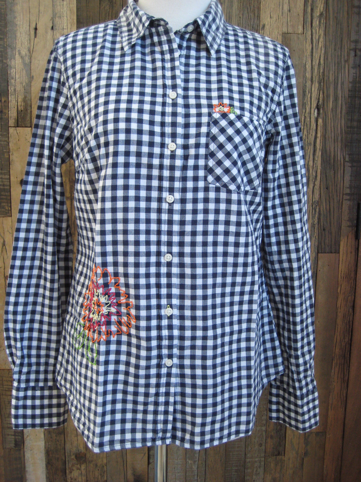 Hand Embroidered Vintage Plaid Shirt 