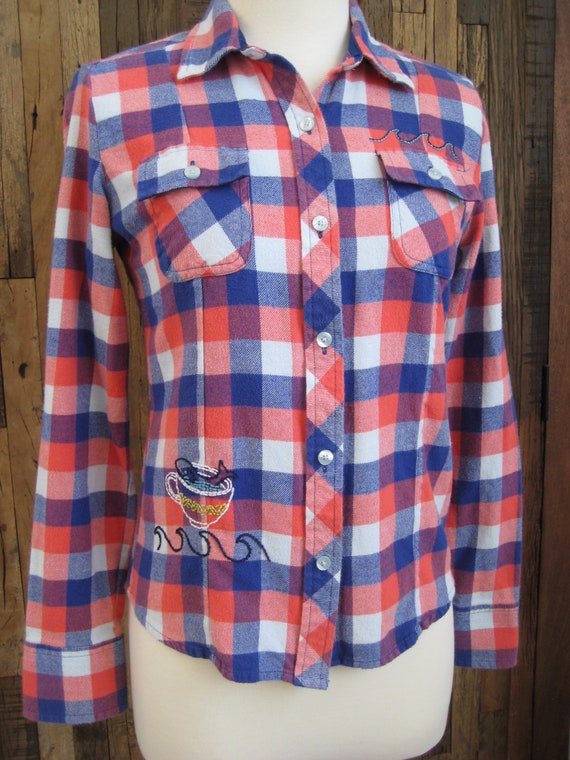 Hand Embroidered Vintage Flannel Plaid 