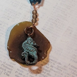 Sea Horse and Brown Sea Glass Copper Necklace