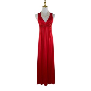 Vintage 70s MOD Vanity Fair Red Satin Nylon Empire Goddess Nightgown Size 32