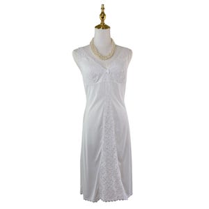 Vintage 60s Mona Bridal White Nylon & Lace Pinup Full Slip Dress Size M Germany