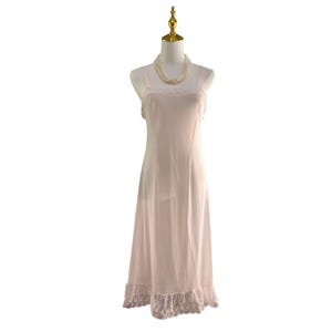 Vintage 60s Atlas Coquette Sheer Pink PERLON Lacy Pinup Full Slip Dress Size 44 EU - US M