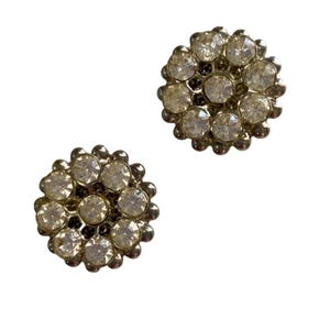 Vintage 50s Glam Silver Rhinestone Round Flower Shoe or Purse Clips Bridal