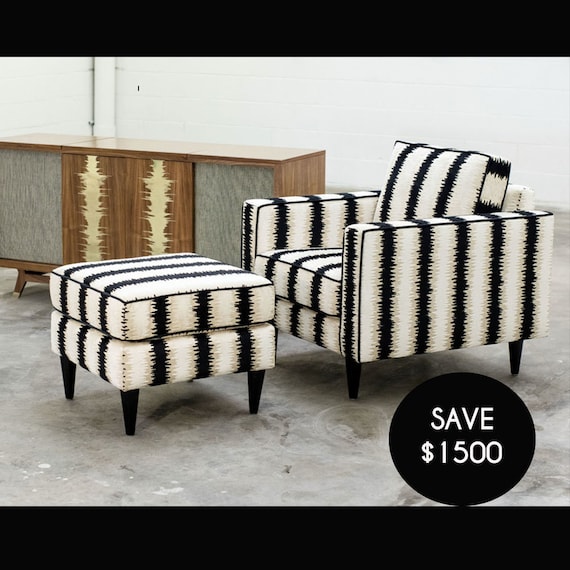 SALE Free Shipping Black and White Striped Ikat Soundwave Upholstered Lounge Chair MVV LUNO Collaboration Etsy
