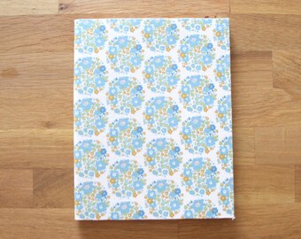 Fabric covered lined notebook journal book writing travel stationary • blue vintage floral