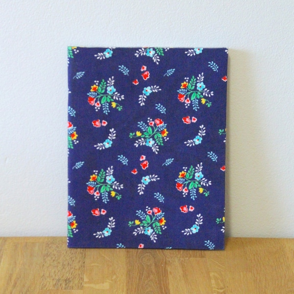 Fabric covered lined notebook journal book writing travel stationary • navy vintage floral