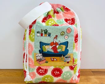 Projecttas met trekkoord knutselen breien breien gehaakt borduren caddy draagtas organizer draagbare opslag reiscadeau gewatteerd - craft lady