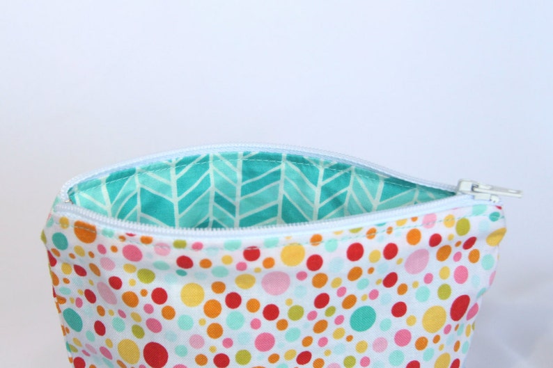 Small zippered cotton coin pouch purse \u2022 pink blue chevron polka dots birds