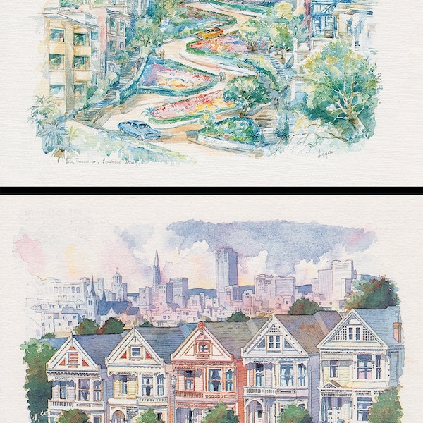 Vintage San Francisco Postcards Set of 2, Lombard Street, The Painted Ladies. Unused. Made in France. Suitable for framing. 6.5 "x 5" each.