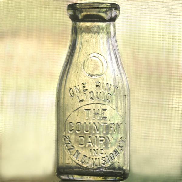 Rare Vintage 1940s-1950s Milk Bottle - Embossed: One Pint Liquid The Country Dairy Inc. 222 N. Division St. by Thatcher Glass Manufacturing