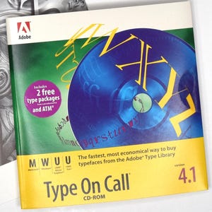 May include: Adobe Type On Call CD-ROM software package, version 4.1, with a blue and yellow disc and the text "Includes 2 free type packages and ATM&reg;" on the cover.