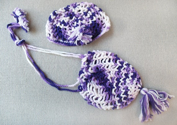 Vintage 1970s Purple and Lavender Crochet Hat and… - image 4