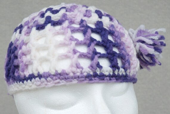 Vintage 1970s Purple and Lavender Crochet Hat and… - image 3