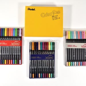 Pentel Fine Point Color Pens 36 Colors & Marvy Marker Pens Double-Ended 36 Colors