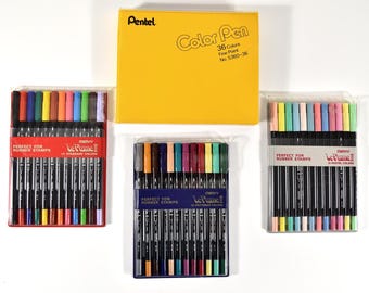 Pentel Fine Point Color Pens 36 Colors & Marvy Marker Pens Double-Ended 36 Colors