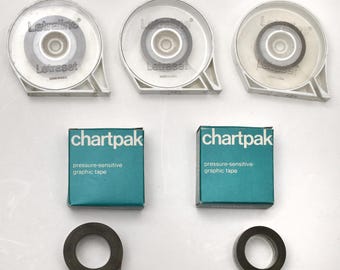 Three Rolls of Letraset Letraline and Two Rolls of Chartpak Pressure Sensitive Register Marks Tape