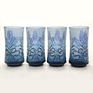 Vintage Libbey Bolero Blue Wheat Ribbon Glasses Set of Four Drinkware 5 1/4 Inches Tall