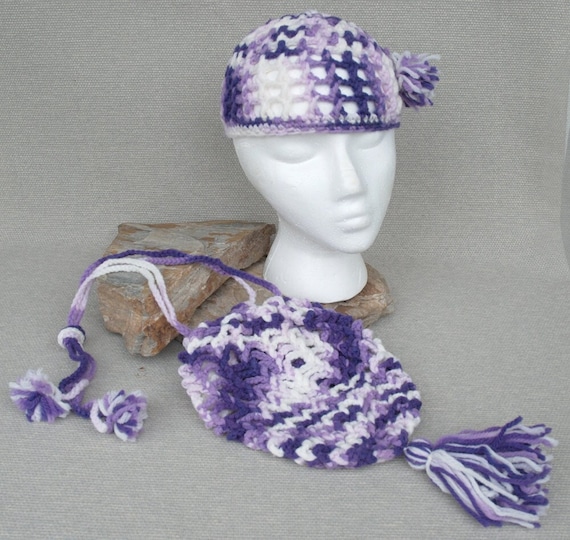 Vintage 1970s Purple and Lavender Crochet Hat and… - image 1