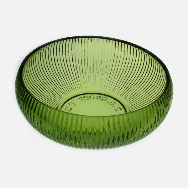 Vintage E.O. Brody Green Ribbed Glass Bowl, Serving Bowl, Candy Dish