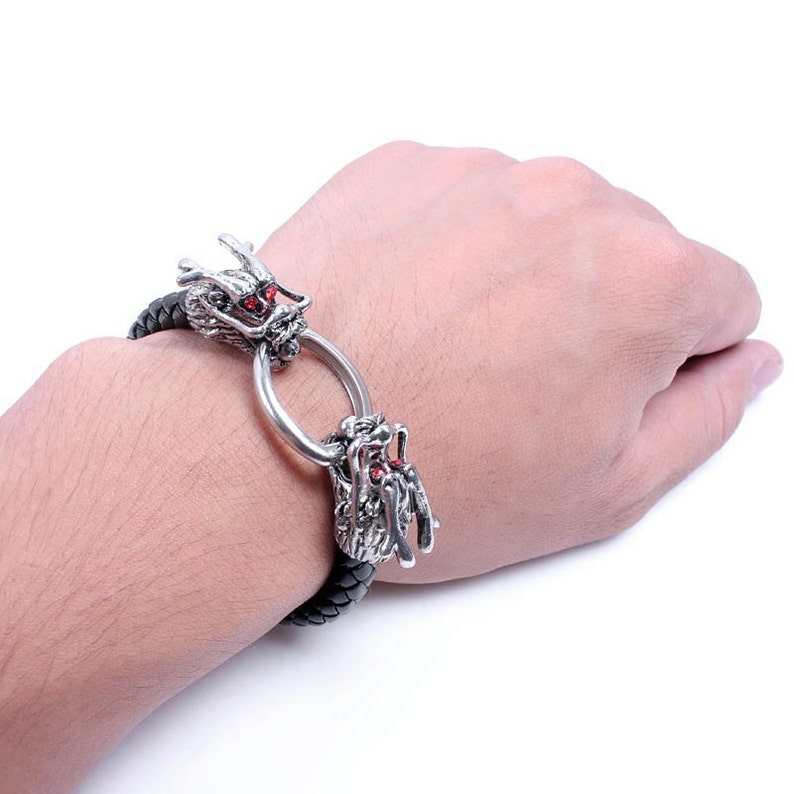 Mens Dragon Bracelet 20cm/7.87inch Cool Black Leather Orient Etsy